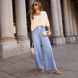 Women's pants - in stock - women's fashion - european & american style - plus size - high waist - drawstring - loose fit - wide leg - slimming - denim trousers - women's