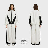 Etai men's clothing | trendy color block oversized tracksuit set - men's casual high neck jacket & wide leg pants - spring/autumn outfit