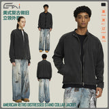 Street stand-up collar jacket distressed men's outwearfall and winteramerican retroboxy short wide tops