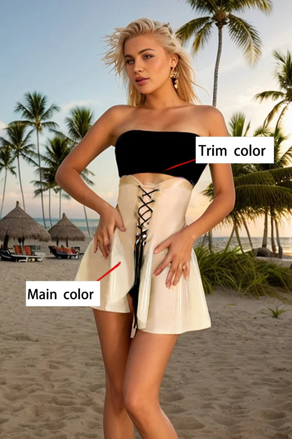 Womens White Latex Lace Up Skater Skirt