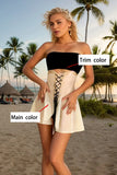 Womens White Latex Lace Up Skater Skirt