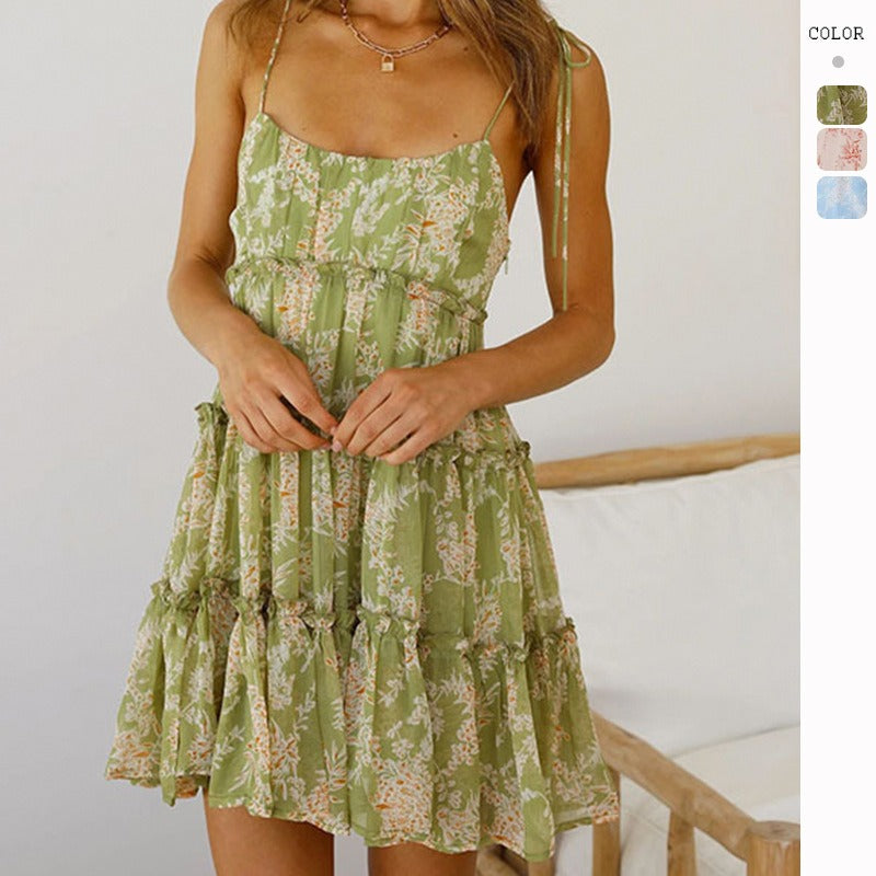 Women's dress - cross-border spring/summer amazon women's apparel - foreign trade european and american style printed camisole dress - short skirt - sweet and fresh