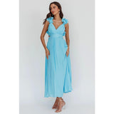Women's dress: summer bestseller - cross-border chiffon floral pleated maxi dress with open back and criss-cross tie detail