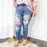 Women's light wash skinny jeans - european & american style, long length, distressed denim, streetwear, mid-rise, slim fit pants for women