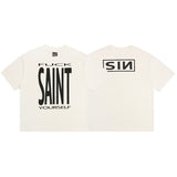 saint m t shirts  s.m letter print crew neck pullover short sleeve top - wholesale
