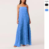Women's dress - summer european & american style - backless, ruched, breathable, tie-up, ruffle hem maxi dress