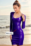 Women Latex Dress Purple Minimalist Bodycon