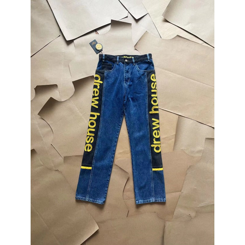 Drew house pants early autumn d@ew patchworkembroiderletter denim straight-leg pants