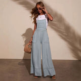 Women pants fashion cross-border ins style amazon women's clothing stylish street flap pocket pants wide leg pants suspender denim overalls