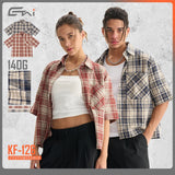 Etai men's clothing trendy color block short plaid short sleeve shirt - high quality spring/summer style - couple's boxy shirt