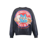 Saint m hoodie - spring/autumn s.m. crewneck sweatshirt with round graphic, letter print, ribbed trim, and distressed finish