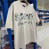 saint m t shirts  s.m landscape letter graphic crew neck pullover short sleeve top - wholesale