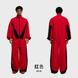 Etai men's clothing | trendy color block oversized tracksuit set - men's casual high neck jacket & wide leg pants - spring/autumn outfit
