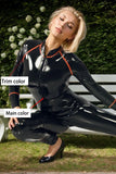 Women Latex Catsuits Red Side Stripes