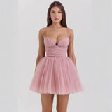Women's sweet mesh patchwork camisole princess tutu dress - sexy slim fit backless mini dress
