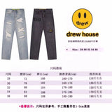 Drew house pants spring & fall d@ew smiley hole straight-legcasualjeans