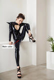 Women Latex Catsuits Black Cutout chest