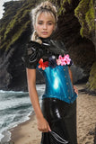 Women Latex Corsets Metallic Blue Underbust