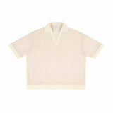 Etai men's relaxed fit turn-down collar short sleeve textured knit polo shirt - trendy brand, high-quality summer boxy tee