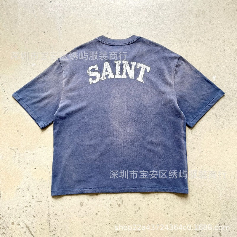 saint m t shirts  s.m french letter limited edition crew neck pullover short sleeve t-shirt - wholesale