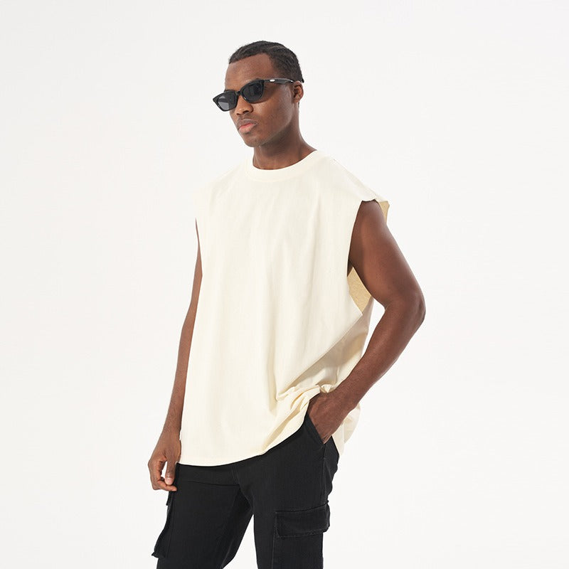 Etai men's clothing european and american fashionable brand high street heavy loose edge pure cotton t-shirt loose sleeveless neutralretro vest
