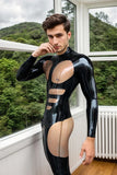 Man Latex Catsuits Transparent Panel Two Tones