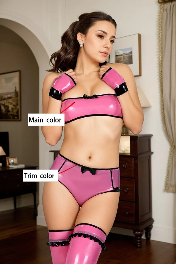 Women Latex Lingerie Set Bow Corvette Bra