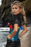 Women Latex Corsets Metallic Blue Underbust