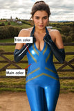 Women Latex Catsuits Deep V Halter Neck Zipperless
