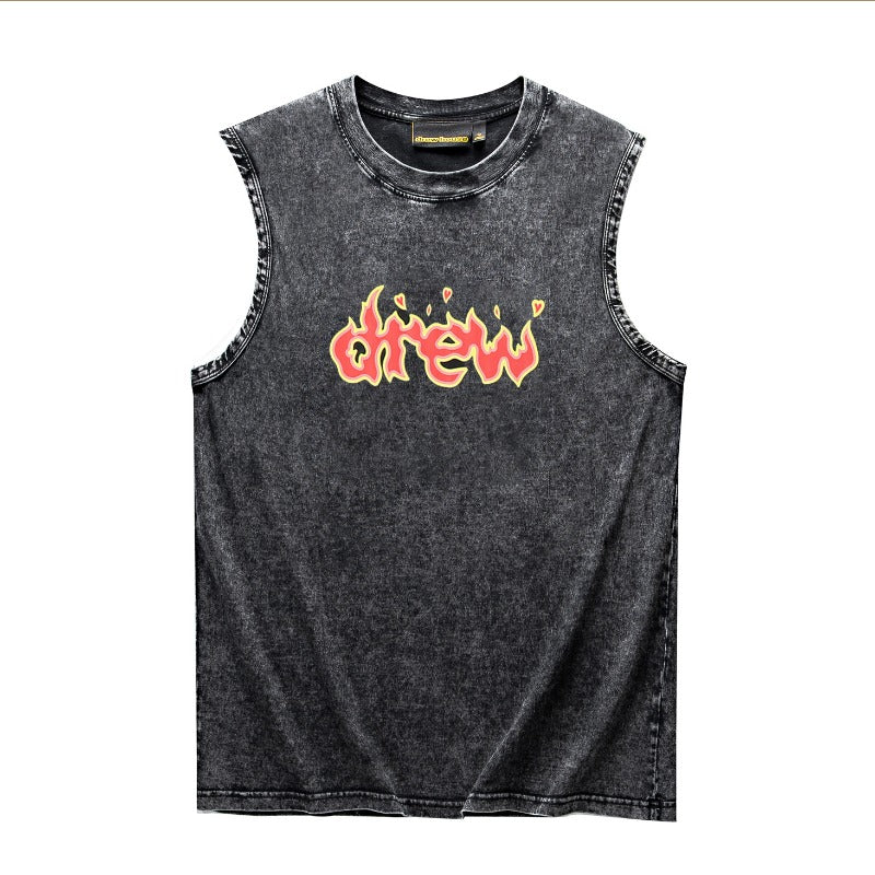 Drew house t-shirt - spring/summer d@ew flame letter heavyweight washed tank top