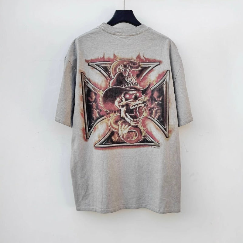 saint m t shirts  s.m. flame skull graphic crewneck pullover t-shirt - wholesale