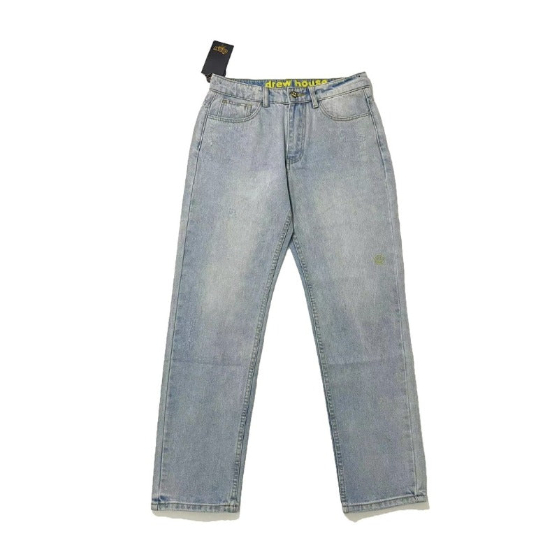 Drew house pants spring & fall fog high street smiley hole denim pants