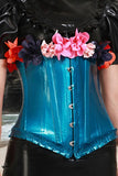 Women Latex Corsets Metallic Blue Underbust