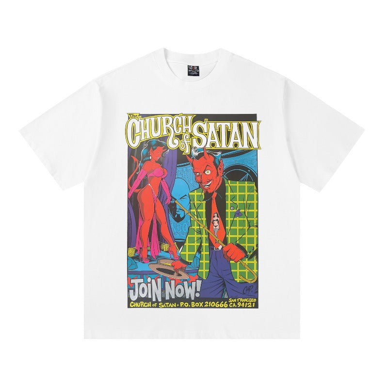 saint m t shirts  s.m cartoon devil pattern crew neck pullover short sleeve one-piece wholesale