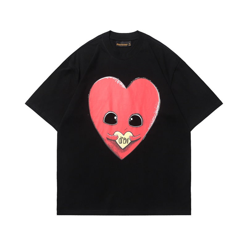 Drew house t-shirt - spring/summer d@ew - heart cartoon print crew neck pullover short sleeve - wholesale single piece