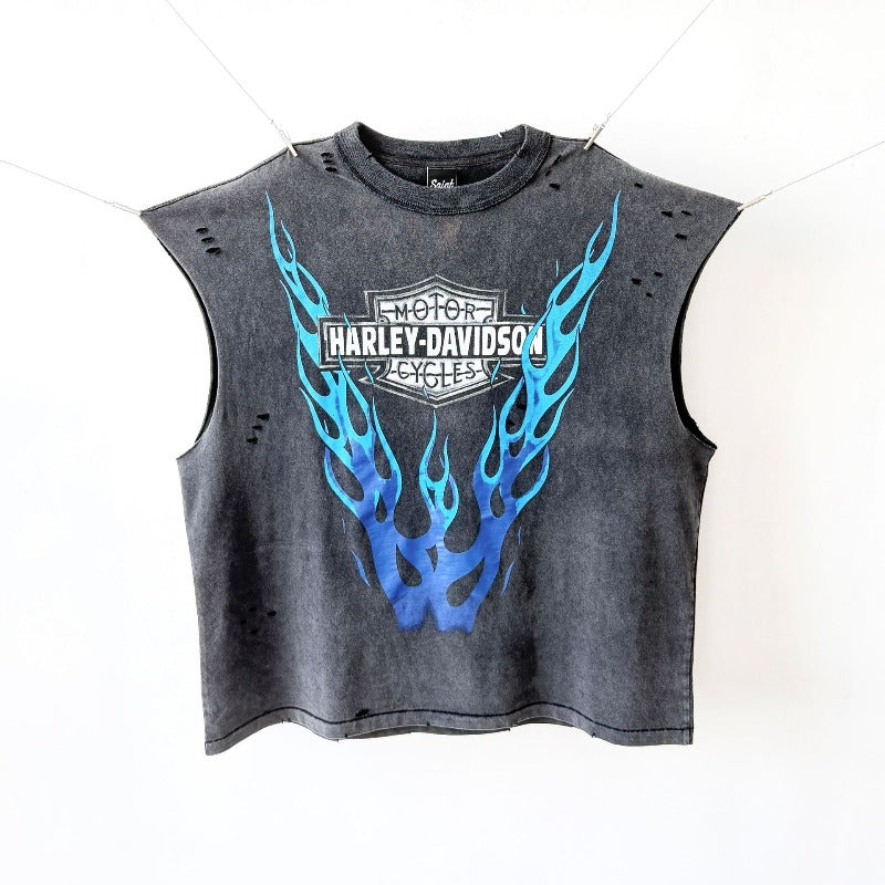 saint m t shirts  s.m. blue flame limited edition pullover casual tank top - wholesale