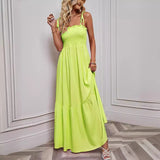 Women's dress - original photography, european & american style, spring/summer sexy strappy bandeau vacation beach maxi dress with flowy skirt