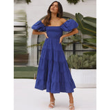 Women's dress: bestselling spring/summer one-shoulder printed puffy sleeve a-line dress for cross-border e-commerce (us/european platforms)
