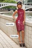 Women Red Latex Mini Dress Full Zip