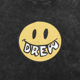 Drew house t-shirt - spring/summer collection - d@ew smiley face letter graphic - washed & distressed short sleeve - wholesale