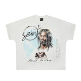 saint m t shirts  s.m character & letter graphic crew neck pullover short sleeve t-shirt - wholesale