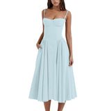 Women's summer amazon dress: french retro long dress, court style dopamine outfit, spaghetti strap dress for women