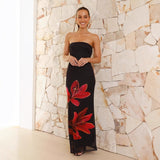 Women's dress - spring/summer european & american style fashionable high-end bandeau backless sexy slim-fit placement print dress