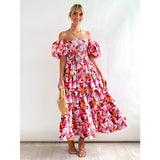 Women's dress: bestselling spring/summer one-shoulder printed puffy sleeve a-line dress for cross-border e-commerce (us/european platforms)