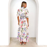 Women's dress: bestselling european and american cotton linen floral print tie-strap short sleeve dress for women - perfect for cross-border amazon and aliexpress
