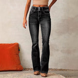 Women's spring amazon fashion retro stretch denim pants - ladies' washed flared jeans