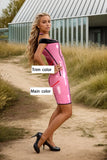 Women Latex Set Pink Off Shoulder Two Piece