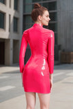 Women Pink Latex Mini Dress Hot Chic