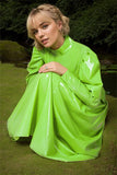 Women Latex Dress Green Gown Puffed Sleeves