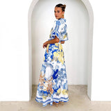 Women's summer dress - european and american style, cross-border e-commerce, casual fashion, printed, turn-down collar, women's long dress